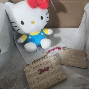 Juicy Couture Pink & Cream Card Case Wallet Duo with Sanrio Hello Kitty Plush